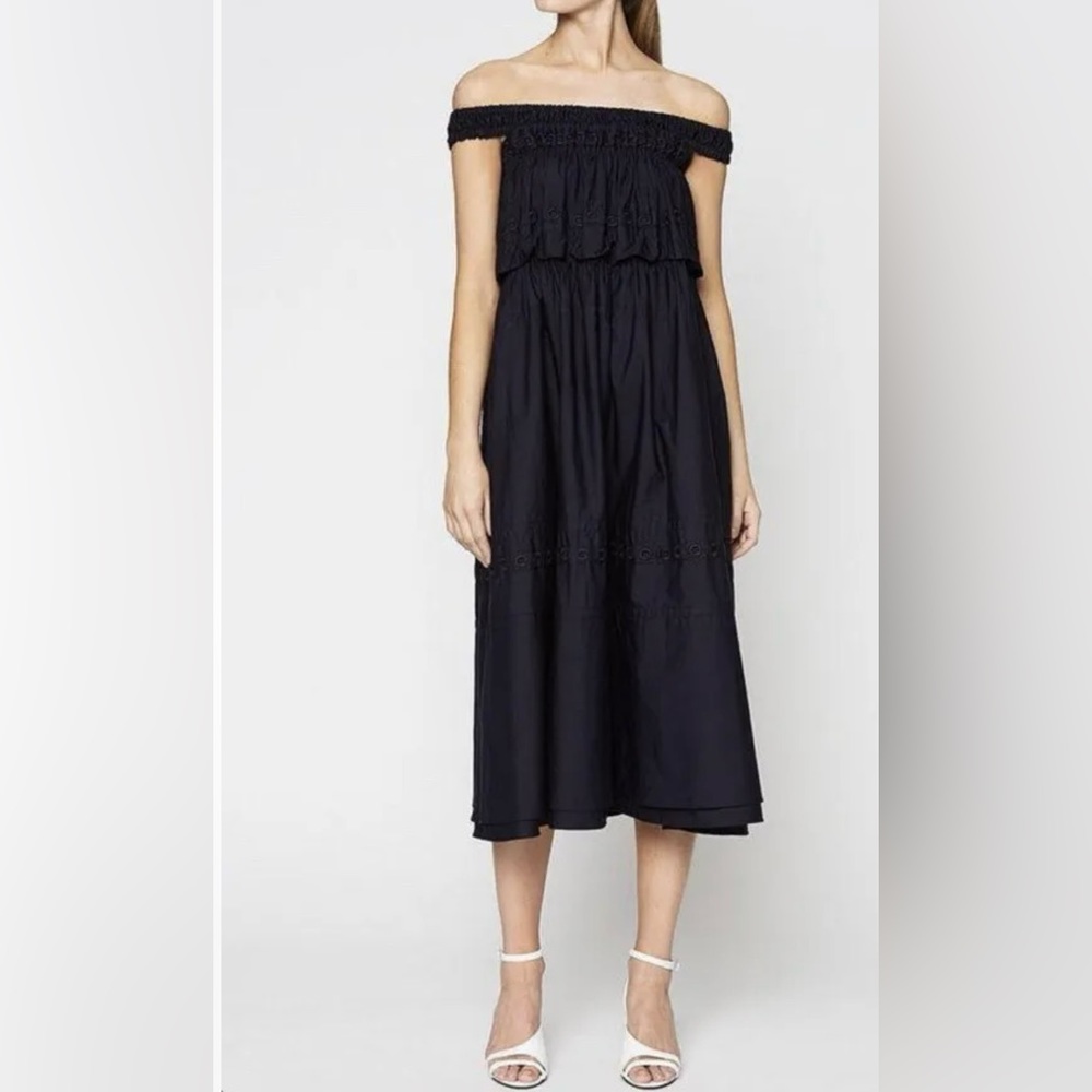 Scanlan Theodore Eyelet Navy Blue Dress Size S/M